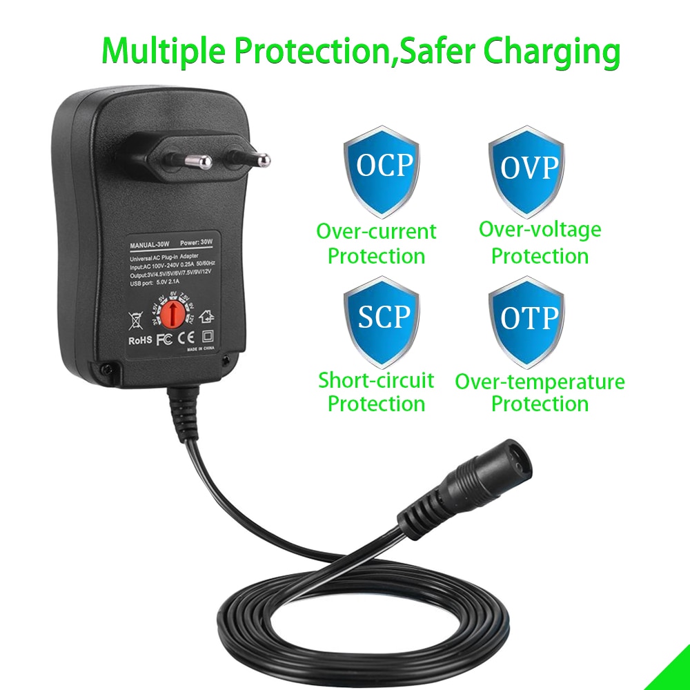 30W Universal Adaptor Charger 3V 4.5V 5V 6V 7.5V 9V 12V 2A 2.5A AC/DC Adapter Adjustable Power Supply adapter