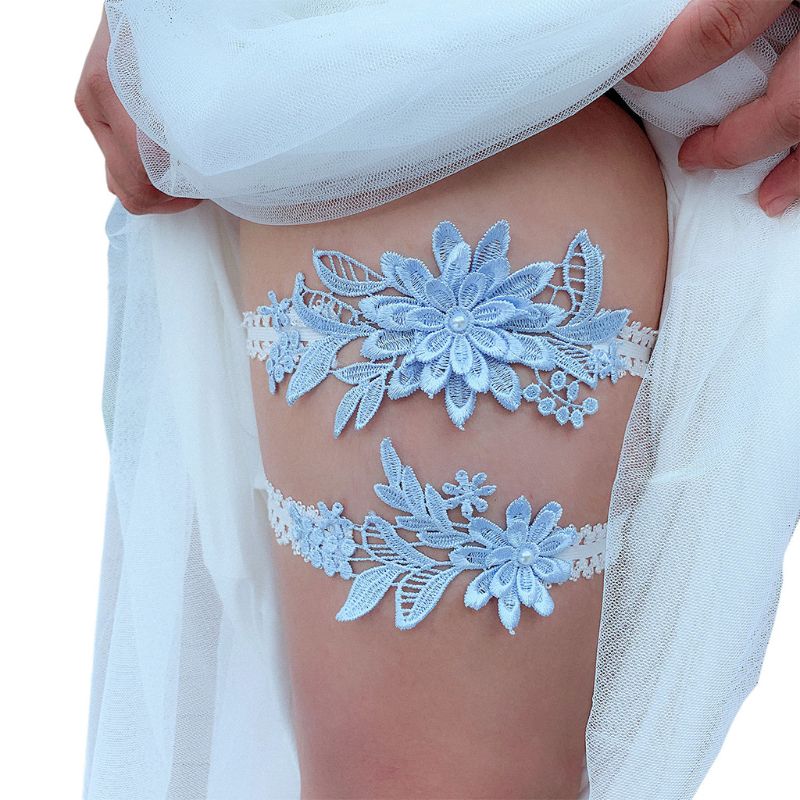 Womens Bridal Stretch Lace Thigh Rings Set Sky Blu...  Grandado
