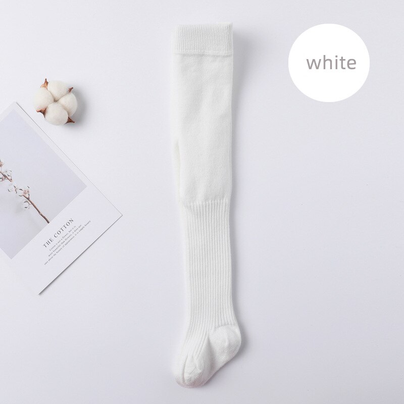 Hiver automne couleur unie bébé collants tricoté bébé bas doux Stretch coton -né bambin collants pour garçons filles pantalons: white / 0-12 M