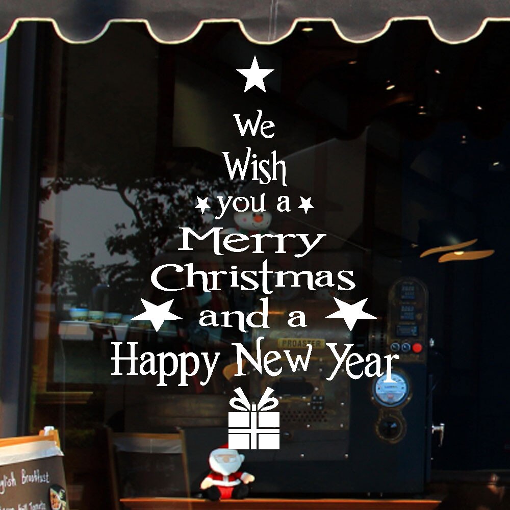 Merry Christmas Window Wall Stickers Posters Decals Waterproof Blessing Happy Year Christmas Tree Letters Xmas: White