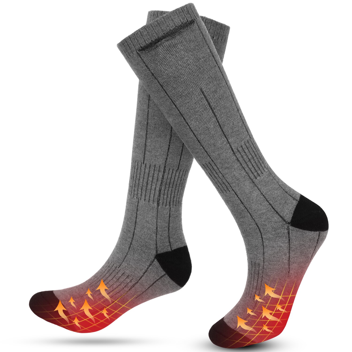 Hiver chauffage chaussette élastique résistant à l'eau électrique chauffé ensemble de chaussettes en plein air thermique chaussettes pour équitation Camping randonnée: Type 2 Dark gray