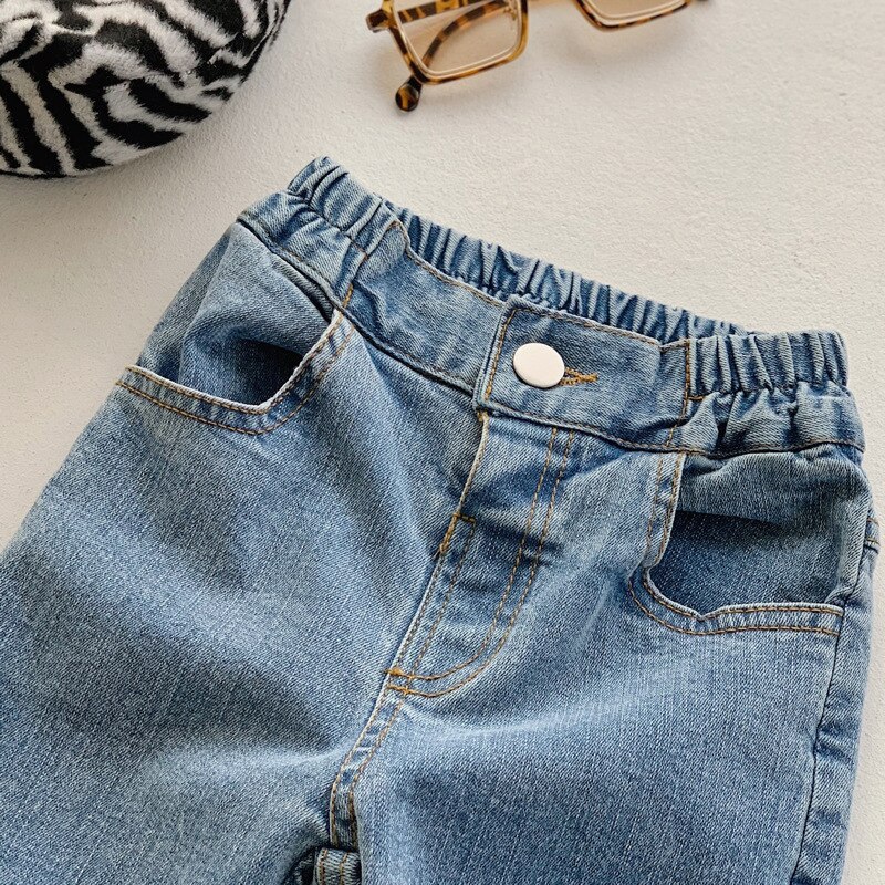 2021 primavera nuovo stile coreano neonate pantaloni di Jeans tinta unita bambini Jeans Skinny pantaloni Casual per bambini All-match