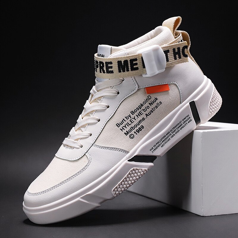Schoenen voor heren witte herenschoenen heren casual schoenen winter canvas schoenen heren ademende hoge top niet-leren casual 7.5