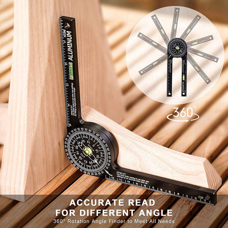 Miter Saw Protractor, Inside Outside Miter Angle Finder with Ruler Scale Miter Saw Protractor for Wood Building Working