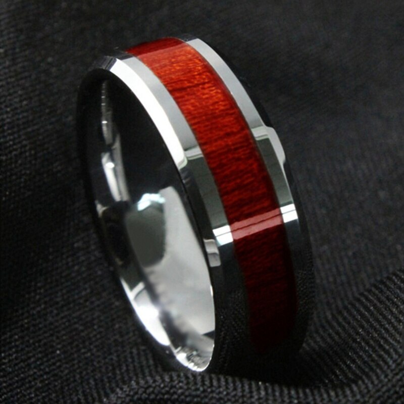 8mm Men Rings Red Wood Stainless Steel Rings Simple Classic Wedding Rings For Men Jewelry Anniversary Christmas: 11