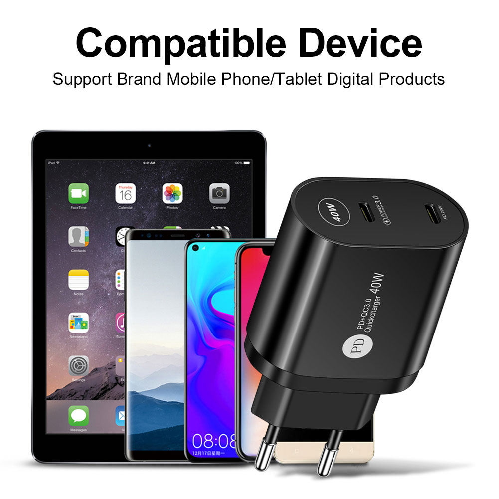 Szybka ładowarka Electop 40W Dual PD USB type-c QC 3.0 szybka ładowarka do iPhone 13 12 11 Pro Max X Xr iPad uniwersalny Adapter