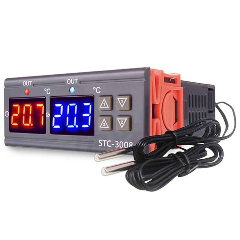 Dual Digital Temperature Controller Two Relay Output Thermoregulator Thermostat Heater Cooler Dual Probe: gray 12v