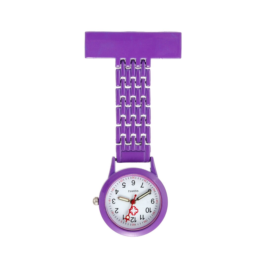 Shellhard legering rund skivestift på lomme broche fob analog quartz sygeplejerske ur guld ure mænd kvinde relogio de bolso: Lilla