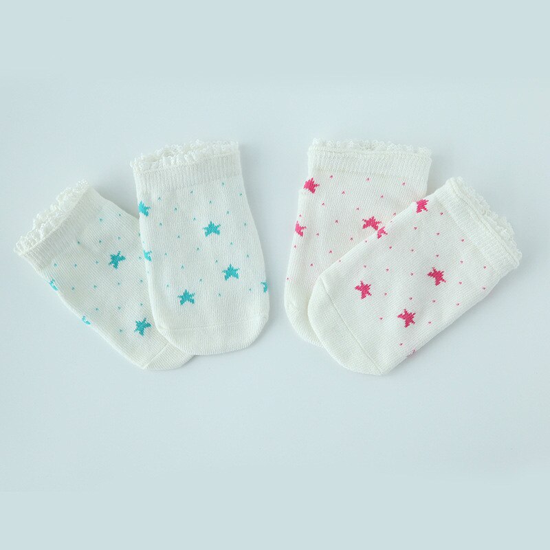 one pairs 100% cotton baby socks rubber slip-resistant little star print with lace ruffle trim 0-2/2-3Y
