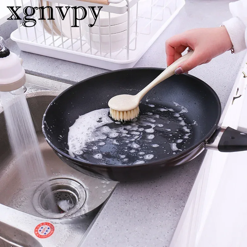 xgnvpy Spazzola per pulizia manico lungo Pentola multifunzionale Lavello Piatto Ciotola Strumento per il lavaggio Rimozione macchie Utilità da cucina