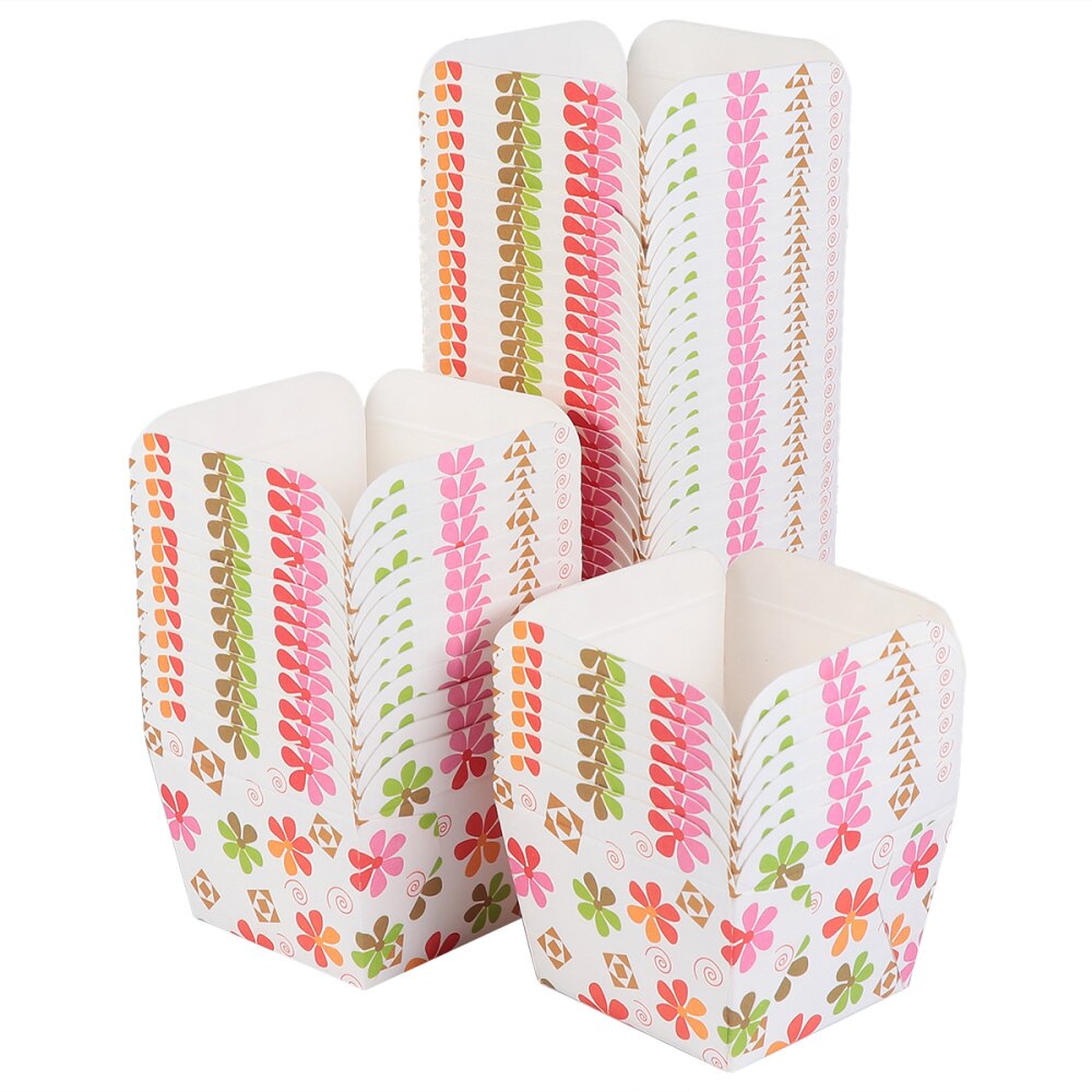 100 pièces mignon papier Cupcake tasses carré jetable gâteau tasse résistant à la chaleur Dessert bols Mini gâteau boîte fournitures de fête (point bleu): Floral Pattern