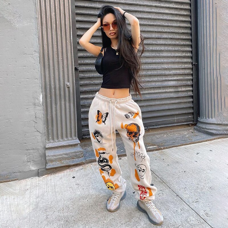 Cartoon Gedrukt Joggingbroek Vrouwen Harajuku Broek Jogger Koord Cargo Broek Streetwear Casual Zweet Broek