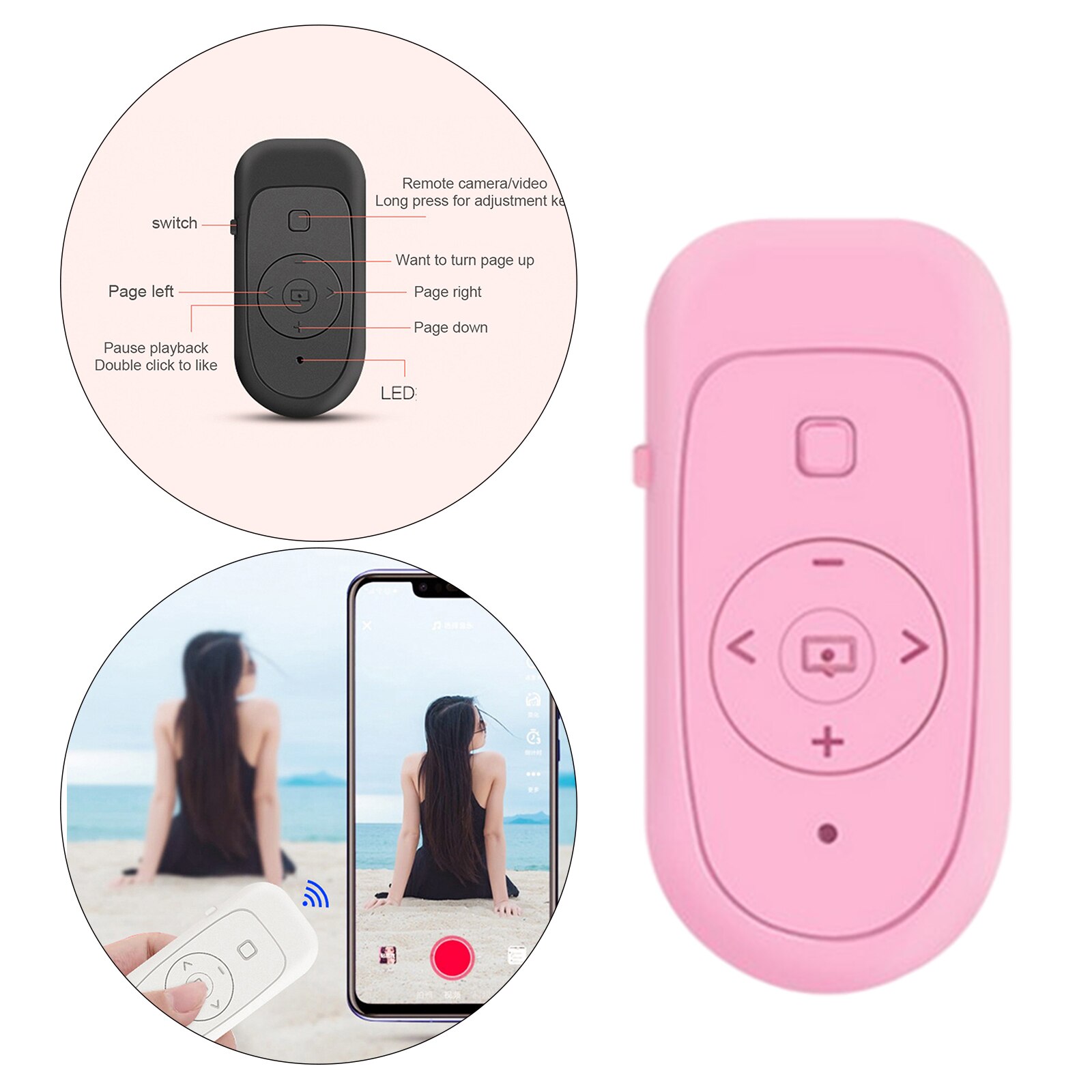 Bluetooth Afstandsbediening Control Shutter 10-15 M Bereik Voor Telefoon Foto &#39;S Draaien E-Book Vrouwen: Roze