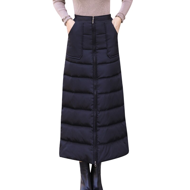 Winter katoenen rok met hoge taille, ritssluiting, lange warme rok, verdikking voor dames, a-lijn rokken  k2