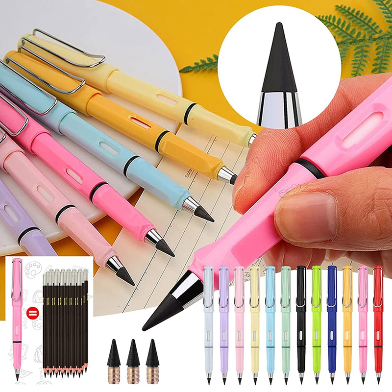 12Pcs Inktloze Potloden, Eeuwige Potlood, Inktloze Potloden Eeuwige Technologie, Geen Inkt Pen, met Vervangbare Graphite Pen