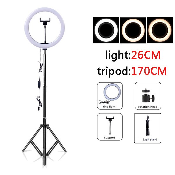 Ring Light Phone Ringlight with Stand Led Telephone Ringlamp Tripod Circle Ringht Right Light Selfie Ring Lamp for Photo Shoot: Brown