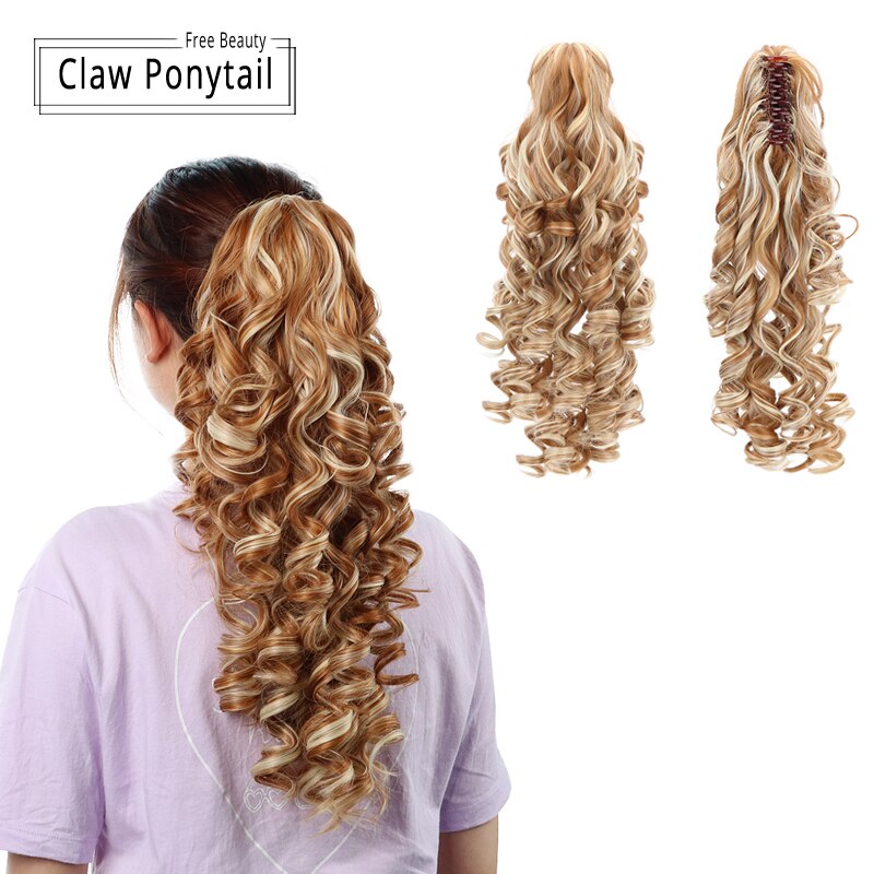 Extension capillaire synthétique 18 pouces, postiche brune naturelle ondulée avec pince à cheveux