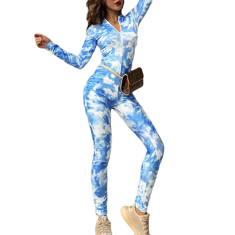 Vrouwen Lange Mouwen Tie-Dye Print Jumpsuit Dames Mode Jumpsuit Voor Sport Dagelijkse Slijtage