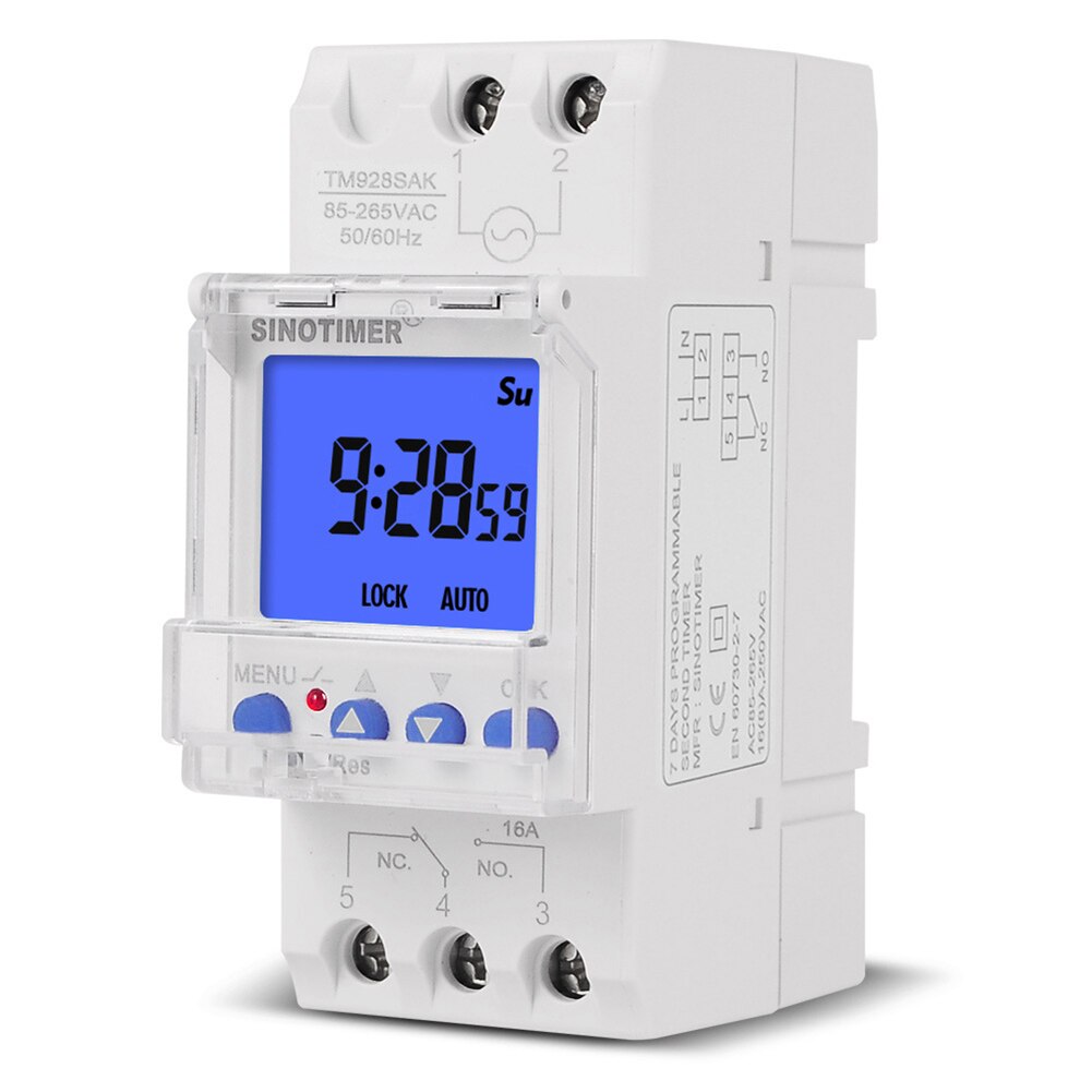 Weekly Programmable Digital Timer Switch LCD Time Relay DIN Rail Mount Cycle Time Controller DIN Rail