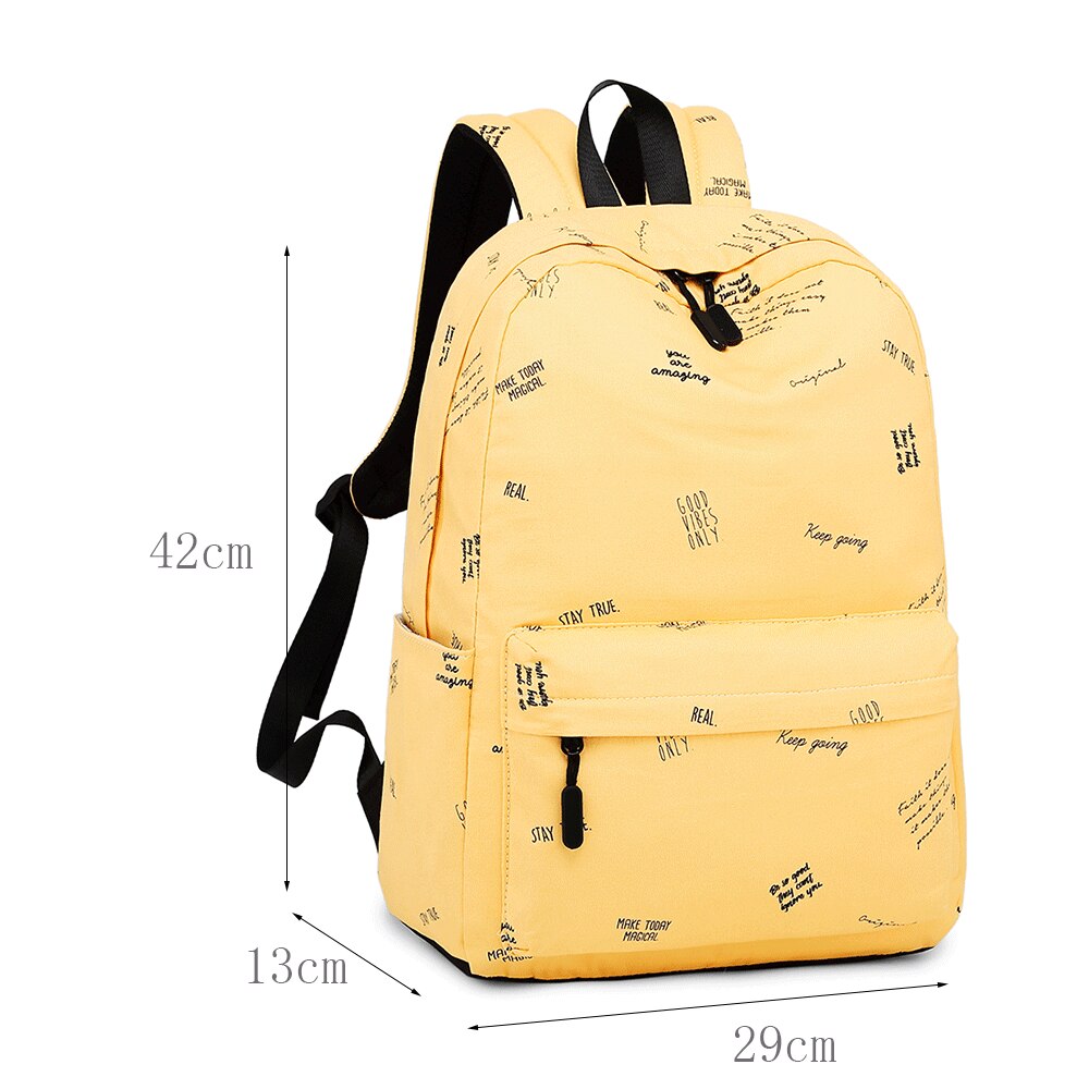 Waterdichte schooltas voor studenten, middelgrote schooltas, gele rugzak met letterprint, meisjes, tiener, universiteitsbenodigdheden, boekentas
