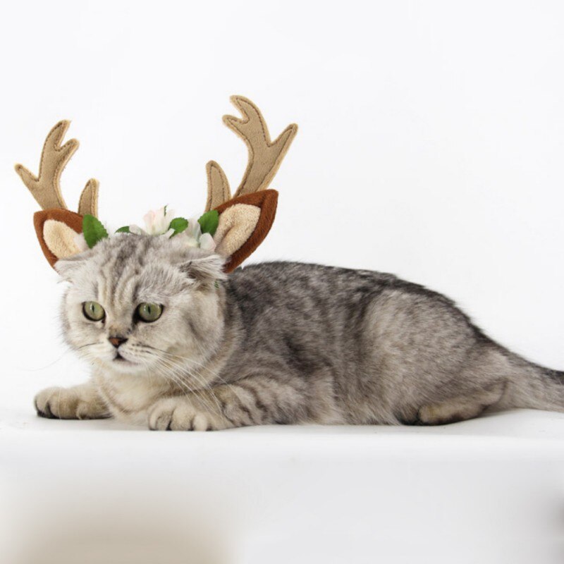 Weihnachten Rentier Geweih Welpen gnade Hütte Haustier hund katze Kopfschmuck mit blumen Haustier Kätzchen Haar Band Hütte Haustier zubehör
