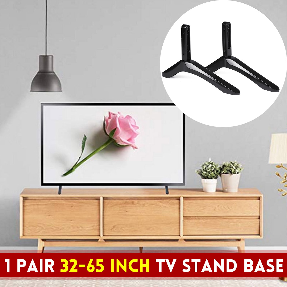 32-65 Inch LCD TV Height Adjustable Universal TV Stand Base Table Top Flat TV Aluminum Alloy Stand Legs Easy Install