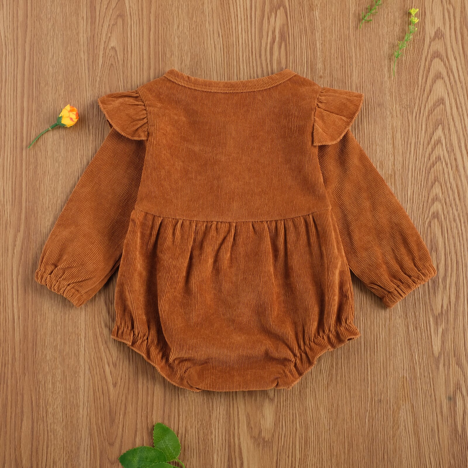 Focusnorm Herfst Mooie Baby Meisjes Jongens Bodysuits Knop Lange Mouwen Ruches Effen Jumpsuits 3 Kleuren