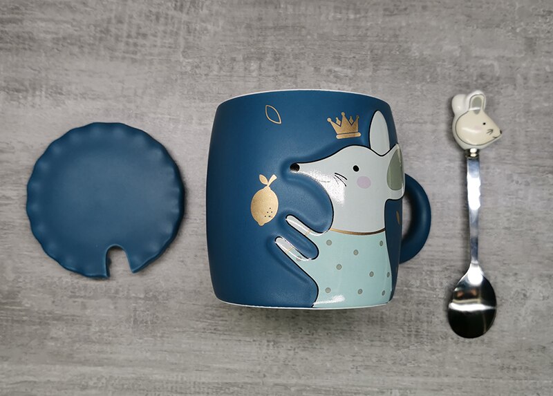 Taza de café con tapa de ratón de dibujos animados, cerámica, jarras de animales, tazas de café, té de la leche, 400ml