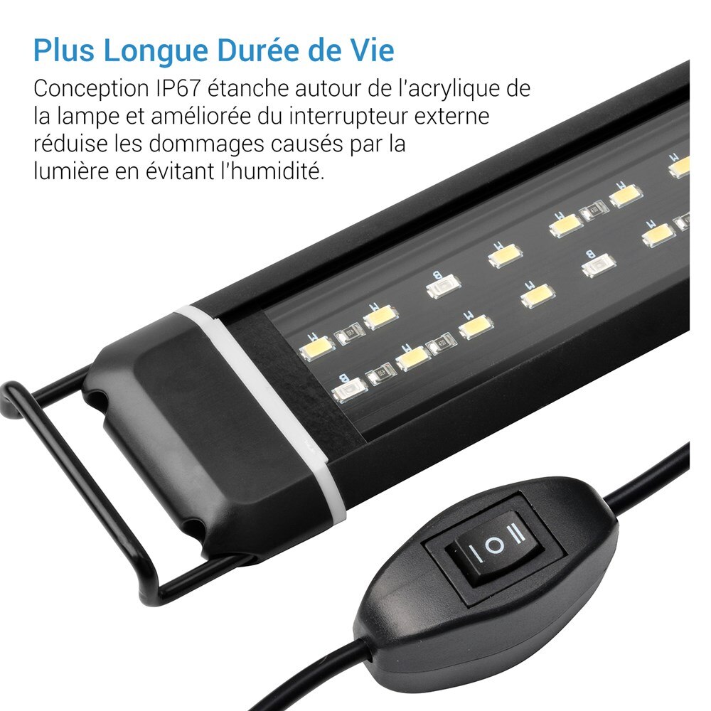 NICREW-Luz LED impermeable para acuario, iluminación de crecimiento de plantas de agua dulce, lámpara blanca y azul de 16W para acuario de 45-61cm