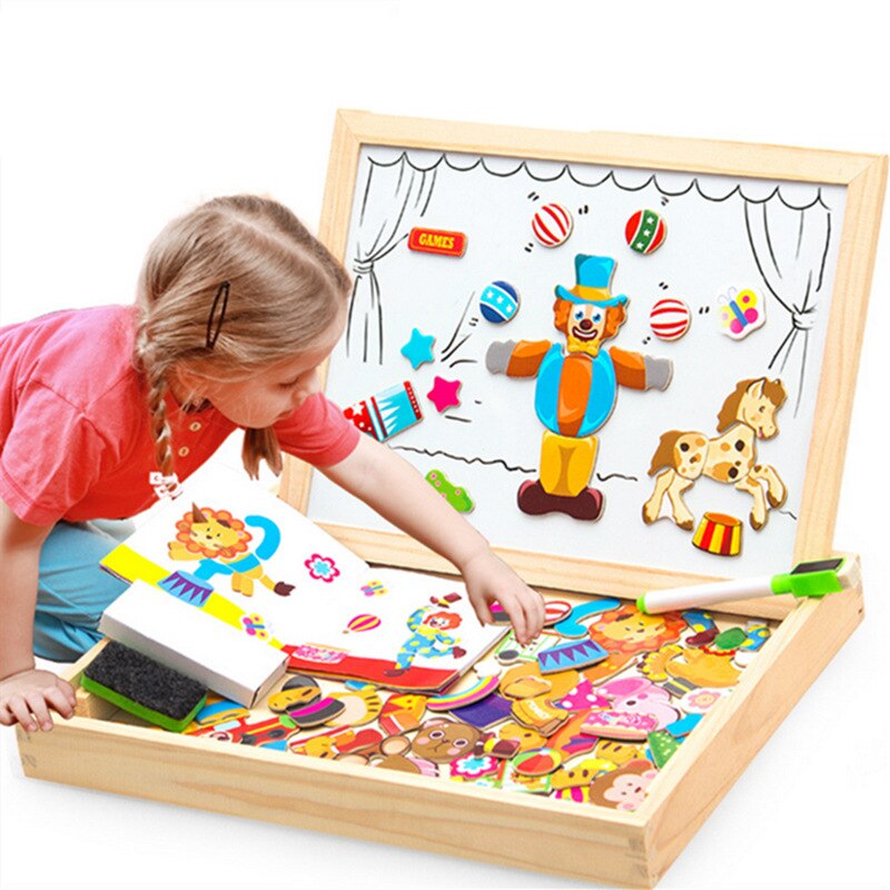 100 + Stuks Houten Magnetische Puzzel Figuur/Dieren/Voertuig/Circus Tekentafel 5 Stijlen Doos Educatief Speelgoed