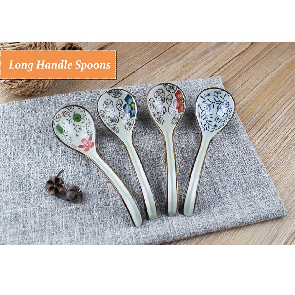 4 stuks chinese stijl keramische lepels voor kinderen, rijstlepels, keukenservies, roerlepels, soeplepels, blauw, diner voor kinderen