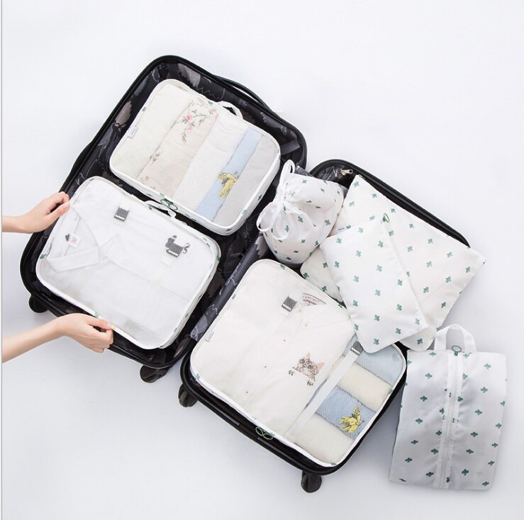 7 stk/sæt pakningsterning til kuffert rejser organisator taske kvinder mænd sko tøj bagage rejsetasker: F