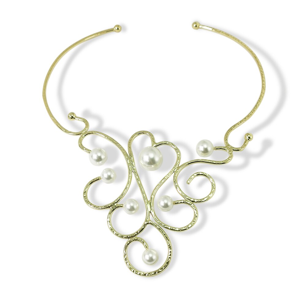 Manilai vintage metal torques gargantilha colares imitação pérola instrução colares para mulheres 2021 charme festa de casamento jóias: Gold Necklace
