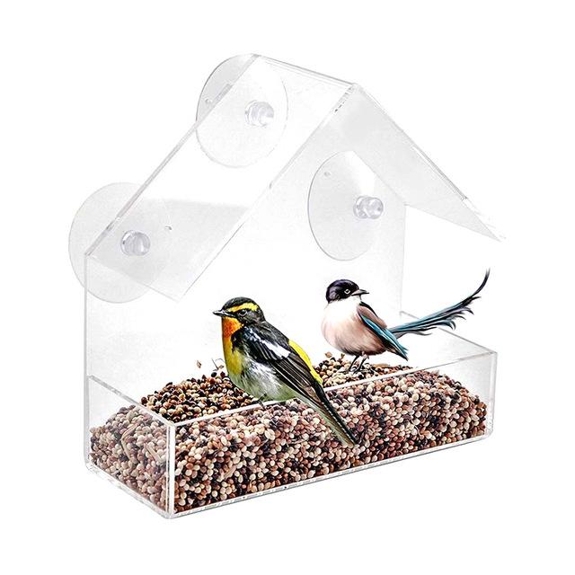 Bird Feeder Acrylic Transparent Window Viewing Bird Feeders Tray Birdhouse Pet Water Feeder Suction Cup Mount House Type Feeder: Feeder