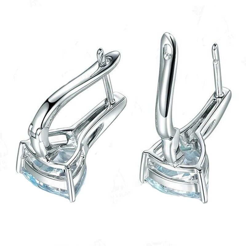 charme bleu pierres forme de coeur 925 en argent sterling boucles d'oreilles pour femmes fille AAA Zircon boucle d'oreille bijoux