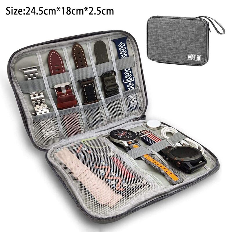 8- pocket storage bag for samsung galaxy watch 4, apple watch 7, huawei watch strap, travel dustproof bag, portable watch band case: Grey