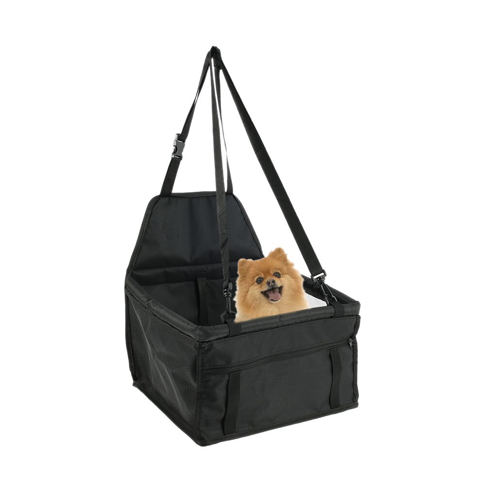 Folding Dog Carrier Kennel Seat Booster Pets Travel Protector Dog Car Seat Cover Basket with Mesh Hanging Bag for Puppy Cats: Black