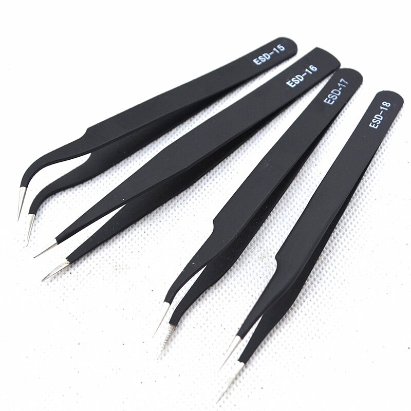 9 pièces antistatique ESD En Acier Inoxydable Pince À Épiler Outils de Maintenance De Précision Industrielle Courbé Brucelles Droites Outils De Réparation