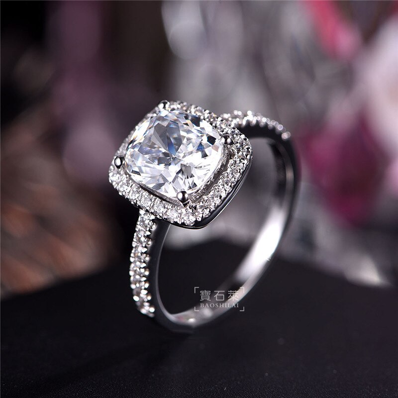 CC Wedding Rings For Women S925 Silver Cubic Zirconia Rectangle White Stone Bridal Engagement Ring Bijoux Femme CC595