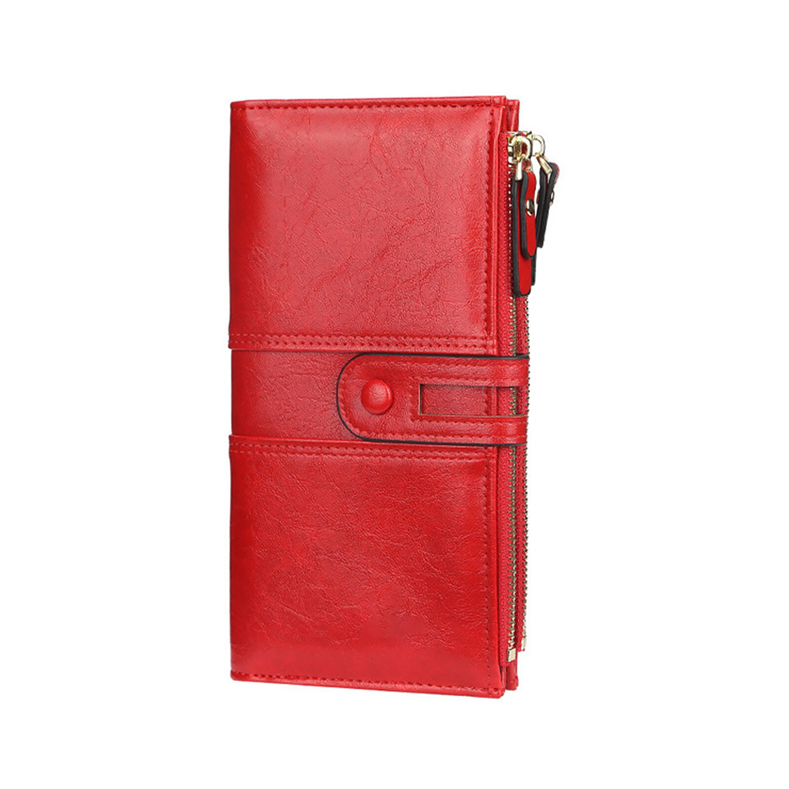 Wallet Women PU Leather Female Bag RFID Double Zipper Ladies Long Clutch Purse Credit Card Holder Phone Pocket: Red