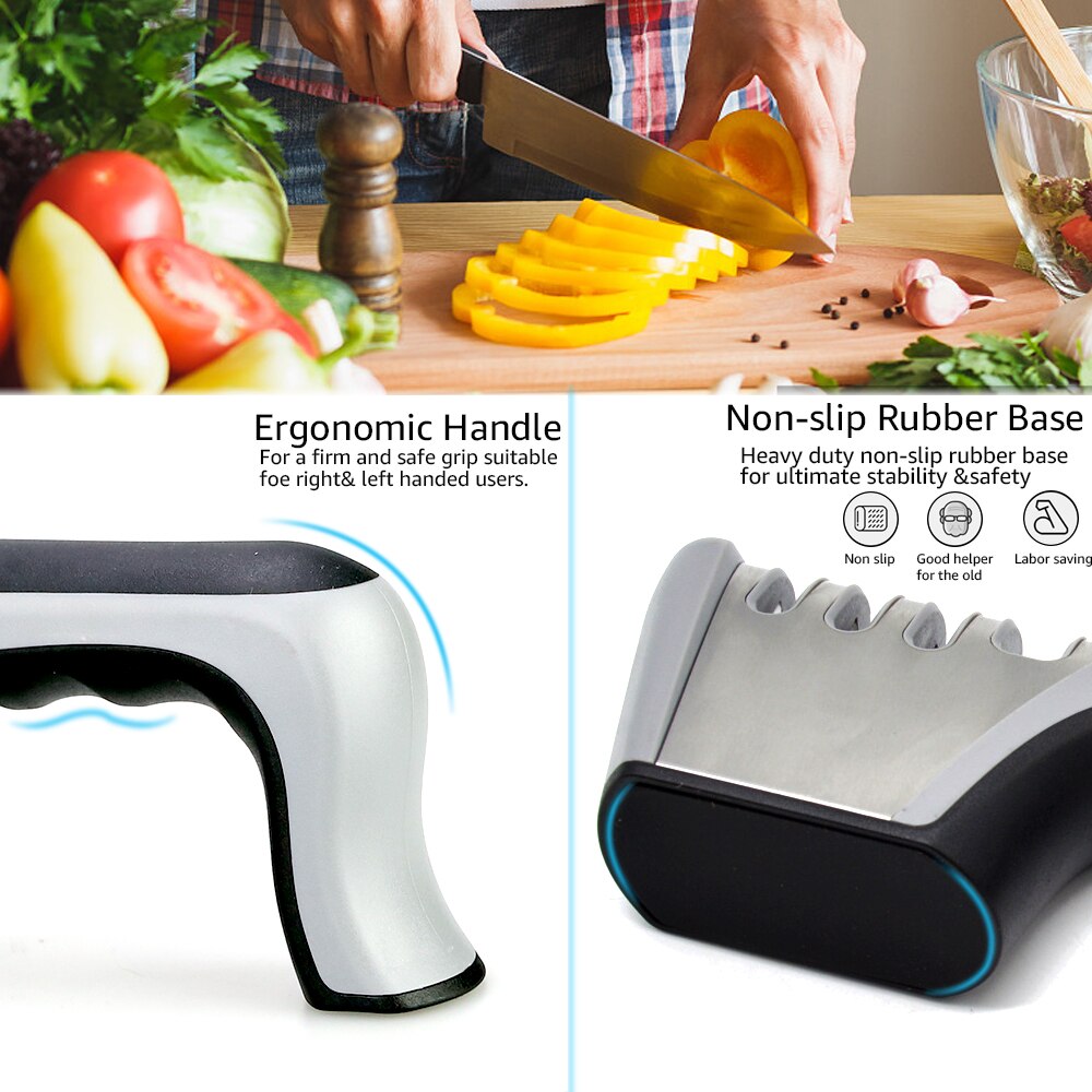 Knife Sharpener 4 in 1 Scissors Knife Sharping Tool Diamond Coated Ceramic Rod Knife Shears and Scissors Stainless Steel Blades