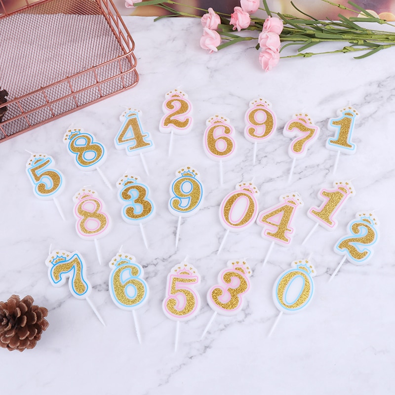 1PC Blue Pink Cake Number Candle Birthday Party 0 1 2 3 4 5 6 7 8 9 Anniversary Cake Numbers Age Candle Party Decoration