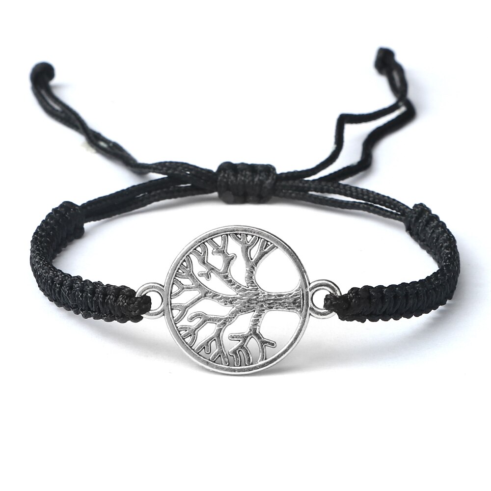 2 pçs/set vermelho preto vida árvore fio pulseira masculino tecido trançado ajustável tibetano budista pulseira feminino amante jóias presente: Chapeado em Cobre Antigo