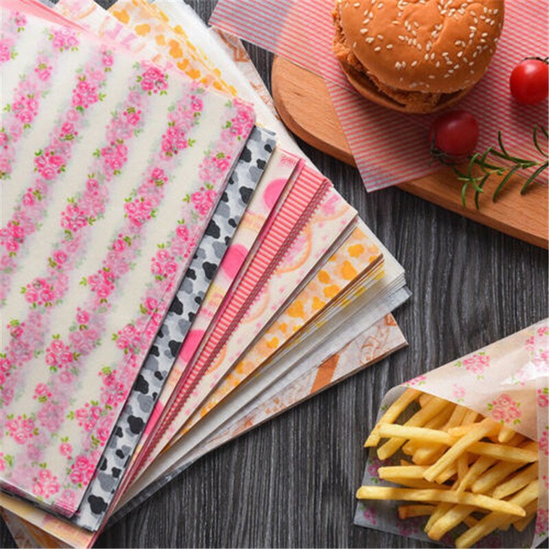 50 Stks/partij Wax Papier Food Grade Vet Papier Voedsel Wrappers Inpakpapier Voor Brood Sandwich Hamburger Frietjes Oliepapier Bakken Tools