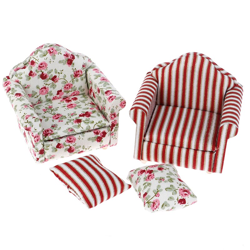 1/12 mini Stampa Floreale Divano con Cuscino Modello di Casa Delle Bambole Camera arredamento puntello Fotografia in Miniatura per La Casa Ornamenti Decorativi