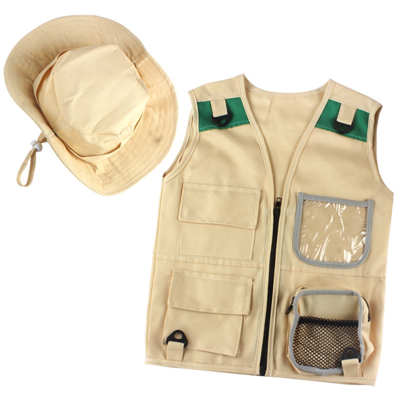 Outdoor Adventure Kit,Young Kid&#39;s Khaki Cargo Vest And Hat Comfortable And Durable Explorer Costume Role Play Toy: Default Title