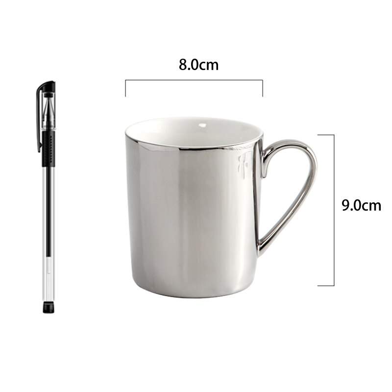 Kaffekoppsett Gull/Sølv Bone China - 260ml & 330ml Kopper med Skål: Sølv 330ml