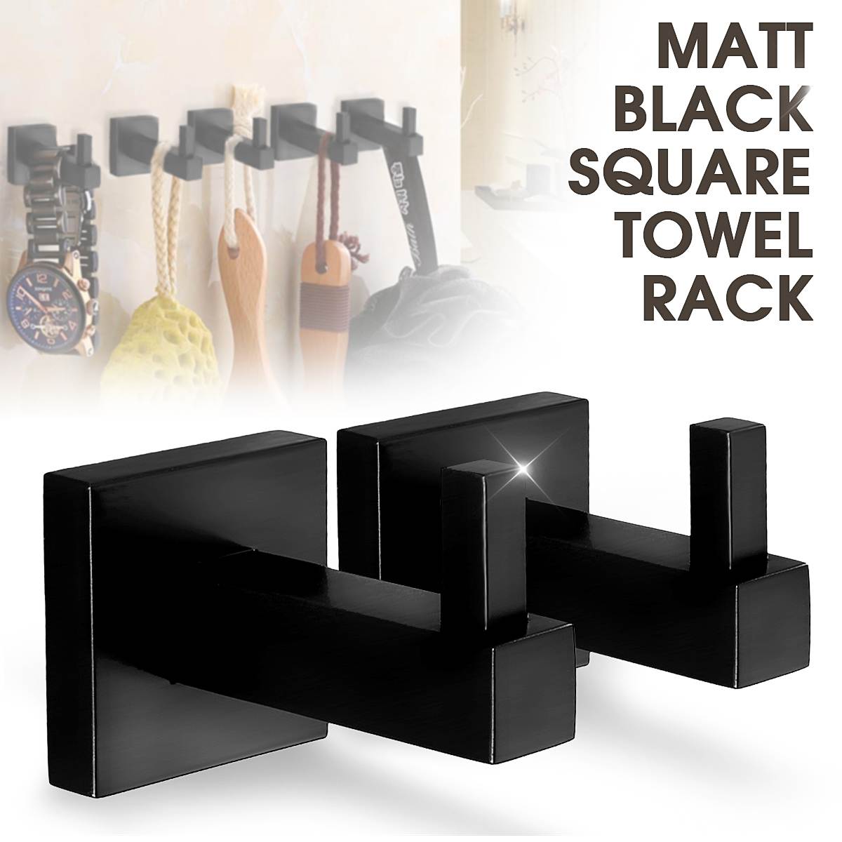 Matte Black Vierkante Handdoekenrek Wandmontage Houder Rail Tissue Roll Toiletborstelhouder Gewaad Haak Badkamer