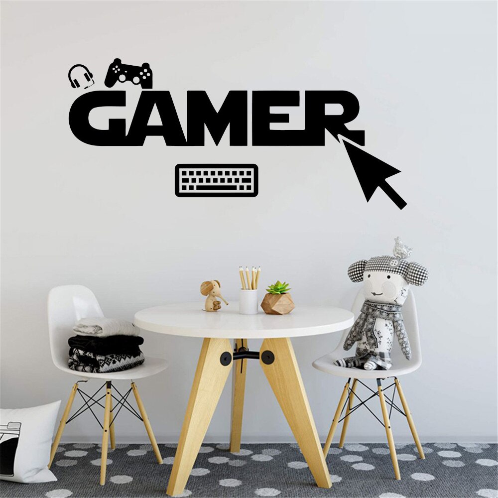 Gamer Wall Decal Keyboard PC Gaming Vinyl Sticker Joystick Wall Art Teen Room Gaming Room Wall Decor