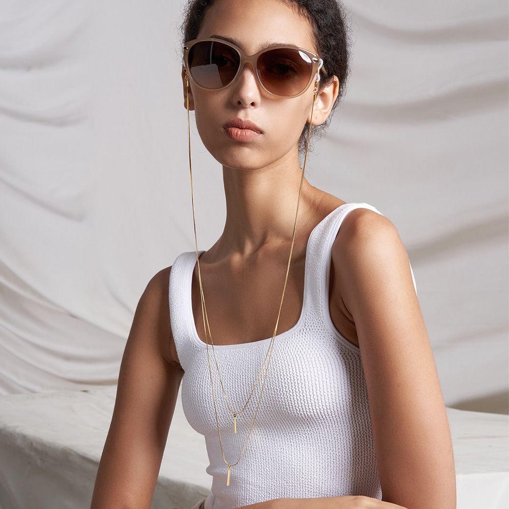 ENFASHION-collar con máscara de barra para mujer, collar de gafas de Color dorado, joyería de de acero inoxidable, collar de para mujer P 213218
